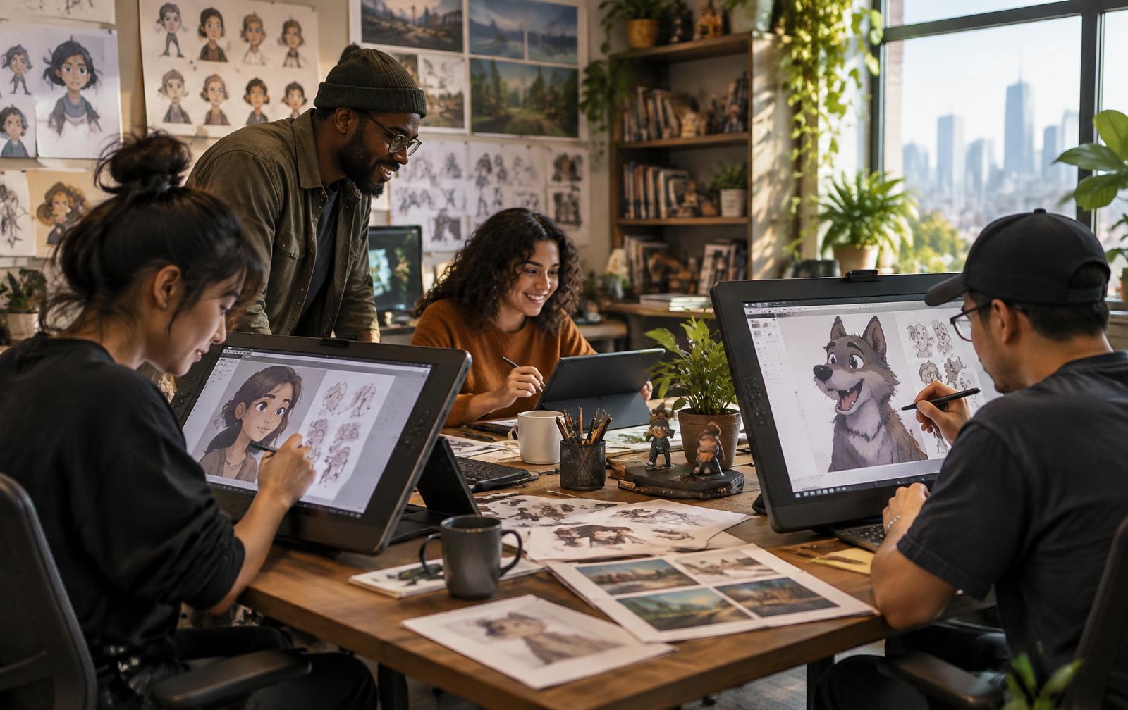 Artists collaborating at ToyeToons